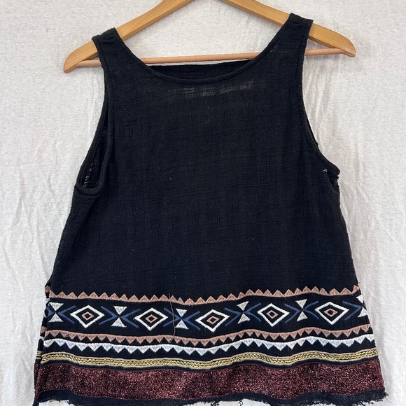 Black linen tank with embellishments. Ellison - Picture 1 of 3